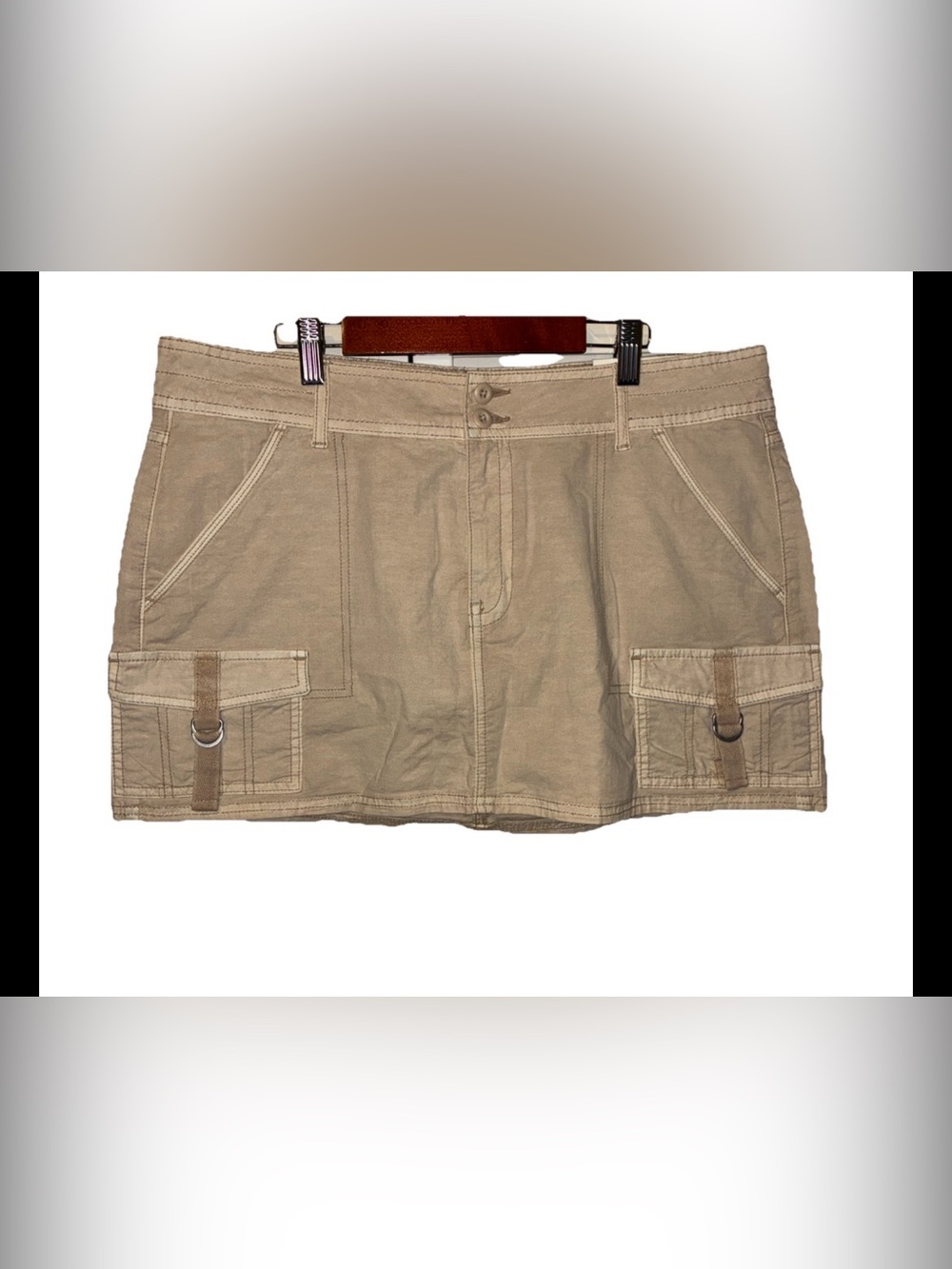 NWT American Eagle- Khaki Mini Skirt Size 12 High Rise Stretch Cargo Pockets Y2K